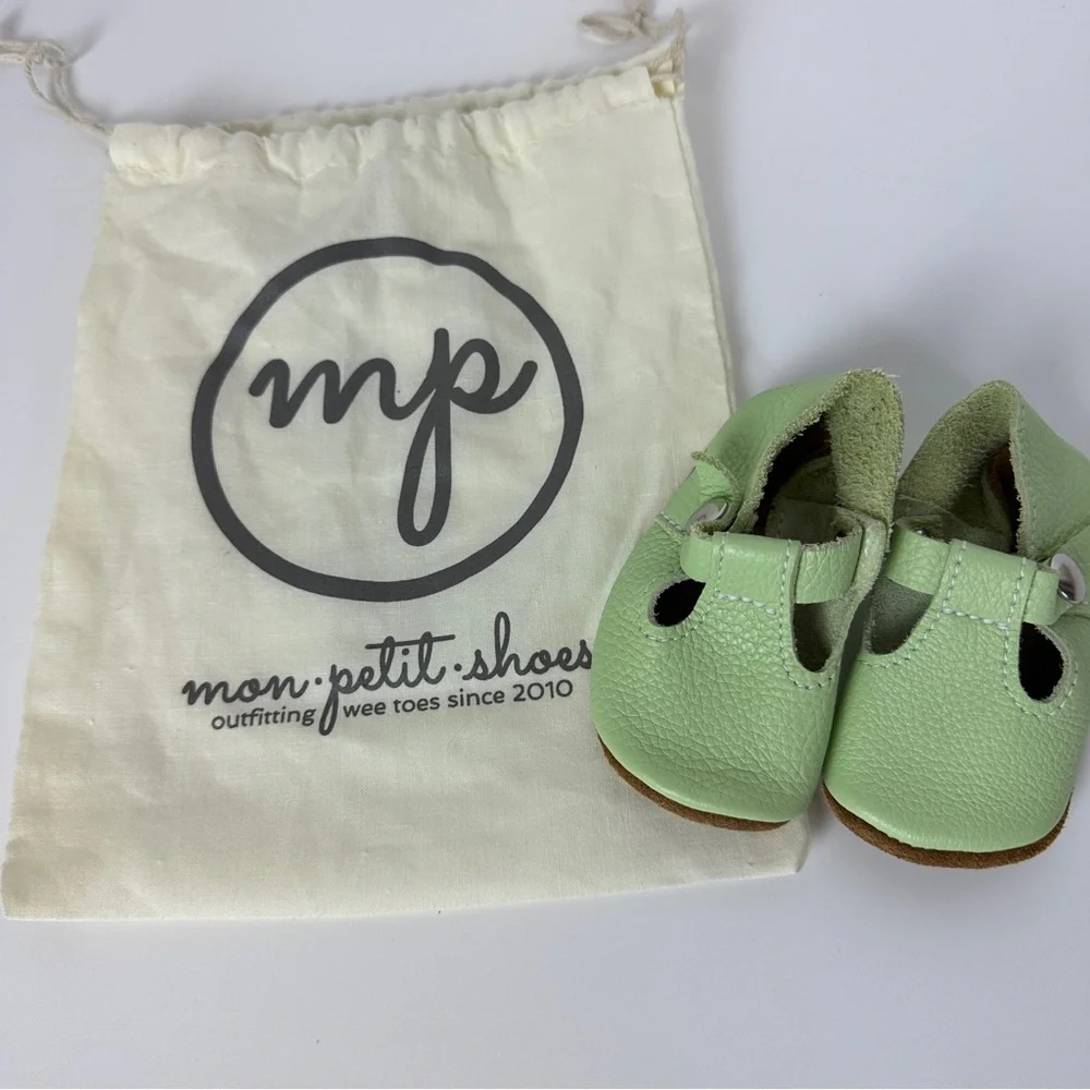 PISTACHIO Green Mon Petit Shoes T-Straps Baby Toddler Size 3 Soft‎ Soles MPs